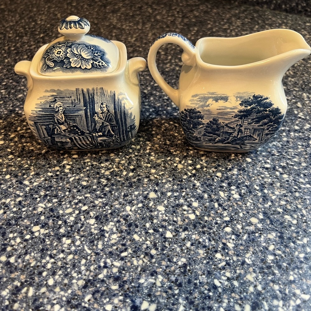Staffordshire “Liberty Blue” Sugar and Creamer
